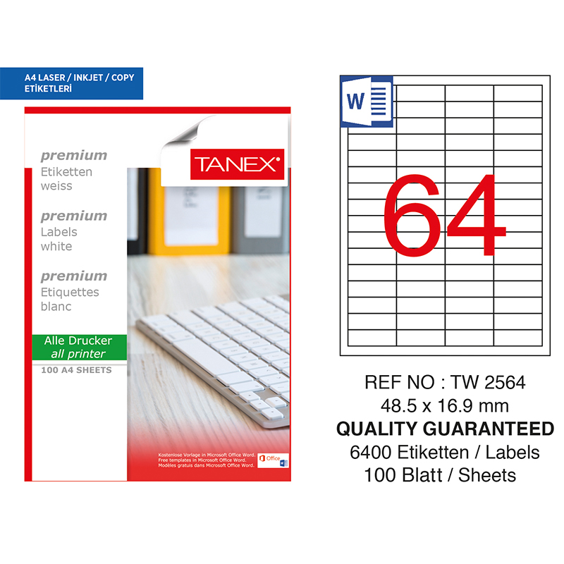 TANEX 48,5x16,9 LASER ETİKET TW-2564