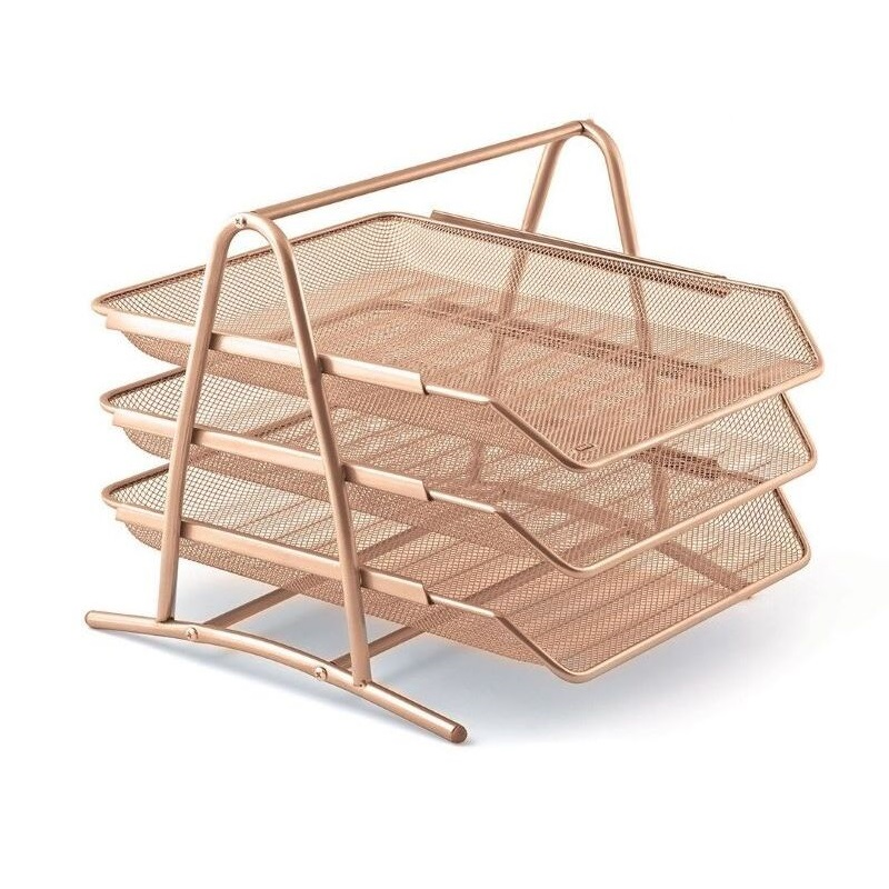 MAS 523 METAL FİLE 3 LÜ EVRAK RAFI ROSE GOLD